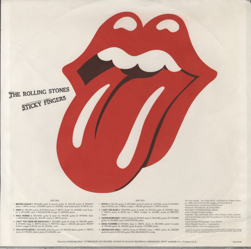 Lot #1375: ANDY WARHOL - Sticky Fingers/Rolling Stones - Color offset lithograph