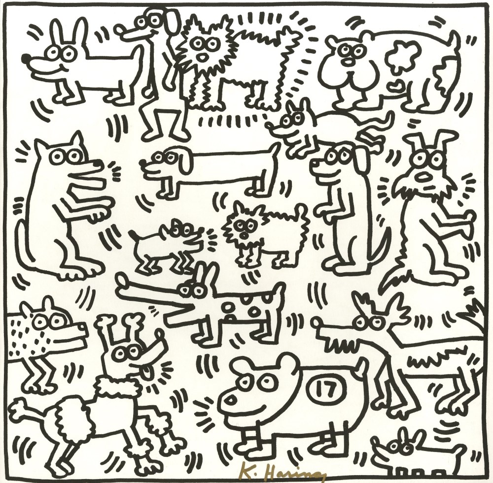 Lot #562: KEITH HARING - Seventeen Dogs - Lithograph