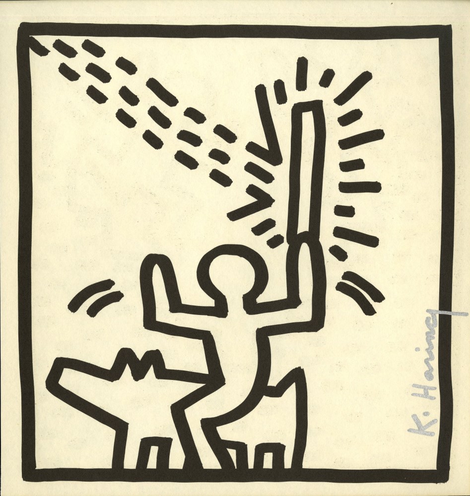 Lot #321: KEITH HARING - Man Riding Dog - Original vintage lithograph