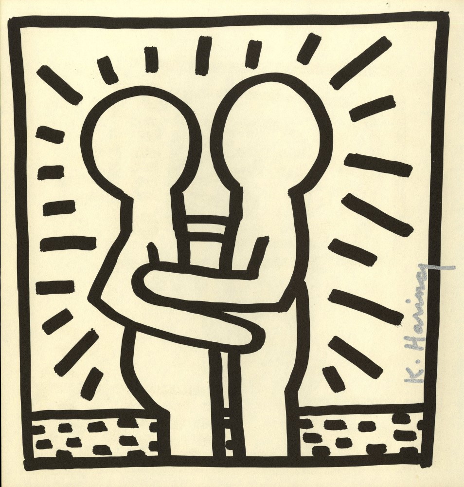 Lot #947: KEITH HARING - Embrace - Original vintage lithograph