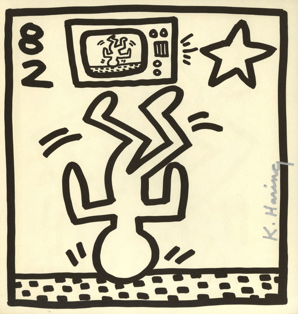 Lot #701: KEITH HARING - Upside Down on TV - Original vintage lithograph