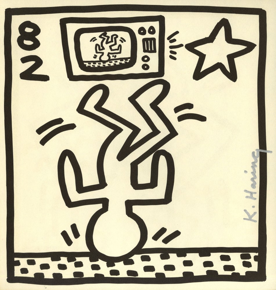 Lot #693: KEITH HARING - Upside Down on TV - Original vintage lithograph