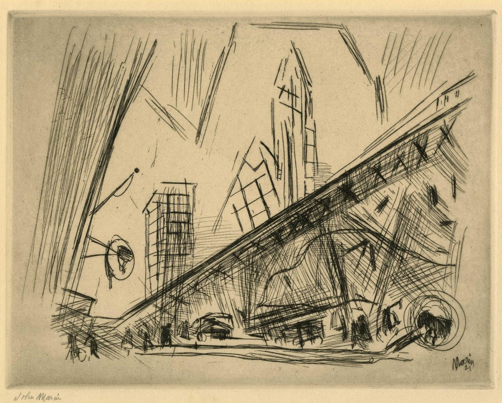Lot #588: JOHN MARIN - Downtown, the El - Etching with drypoint