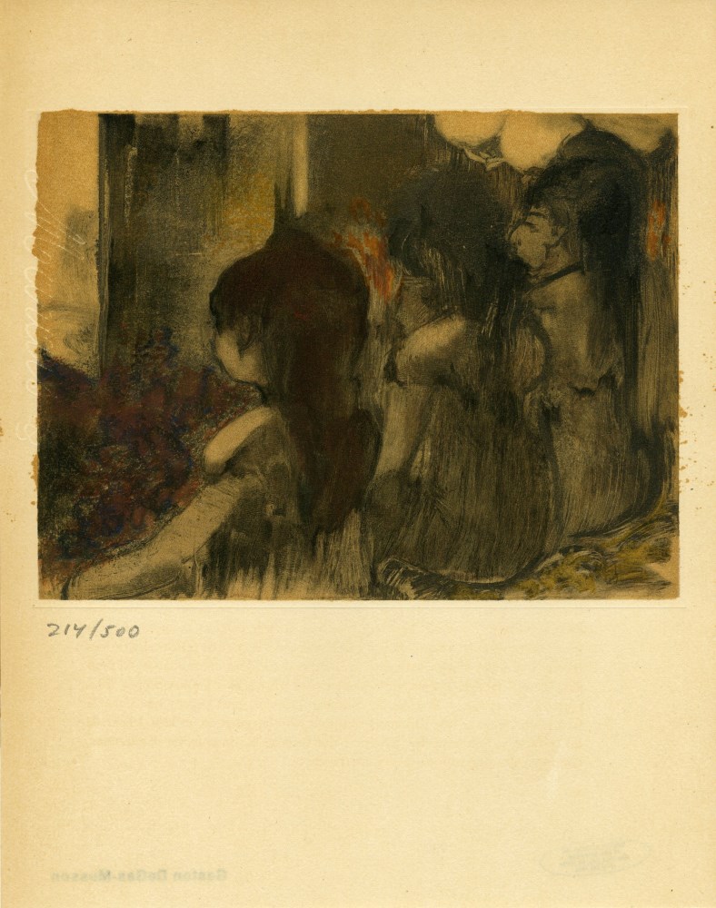 Lot #1444: EDGAR DEGAS - Trois filles assises de dos - Original color gravure with pochoir, after the monotype