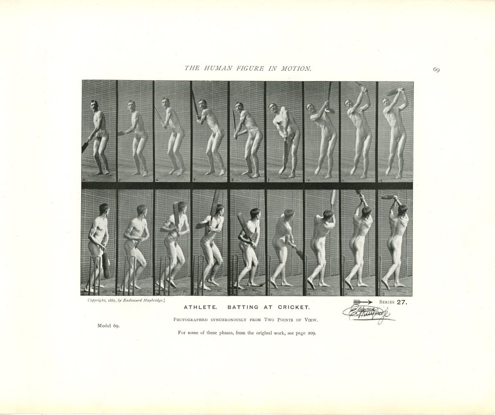 Lot #1548: EADWEARD MUYBRIDGE - Athlete: Batting at Cricket - Original photomezzotint & letterpress