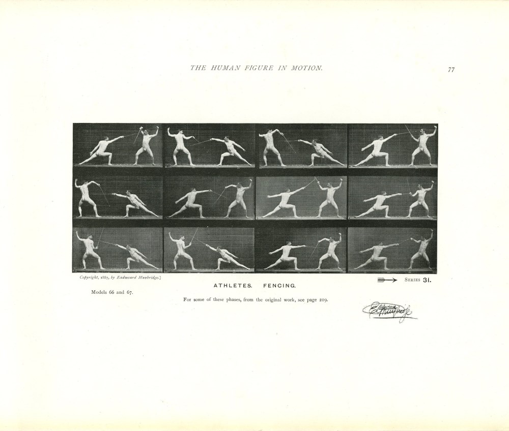 Lot #1738: EADWEARD MUYBRIDGE - Athletes: Fencing - Original photomezzotint & letterpress