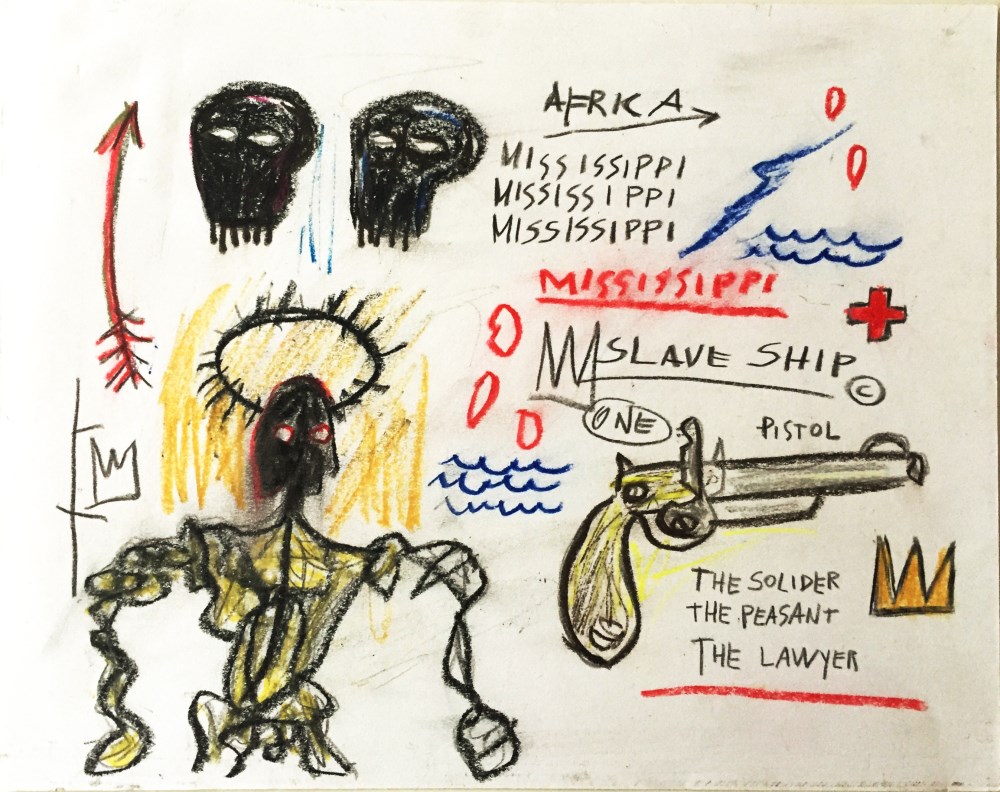 Lot #2098: JEAN-MICHEL BASQUIAT - Slave Ship - Oil pastel and pencil drawing on paper