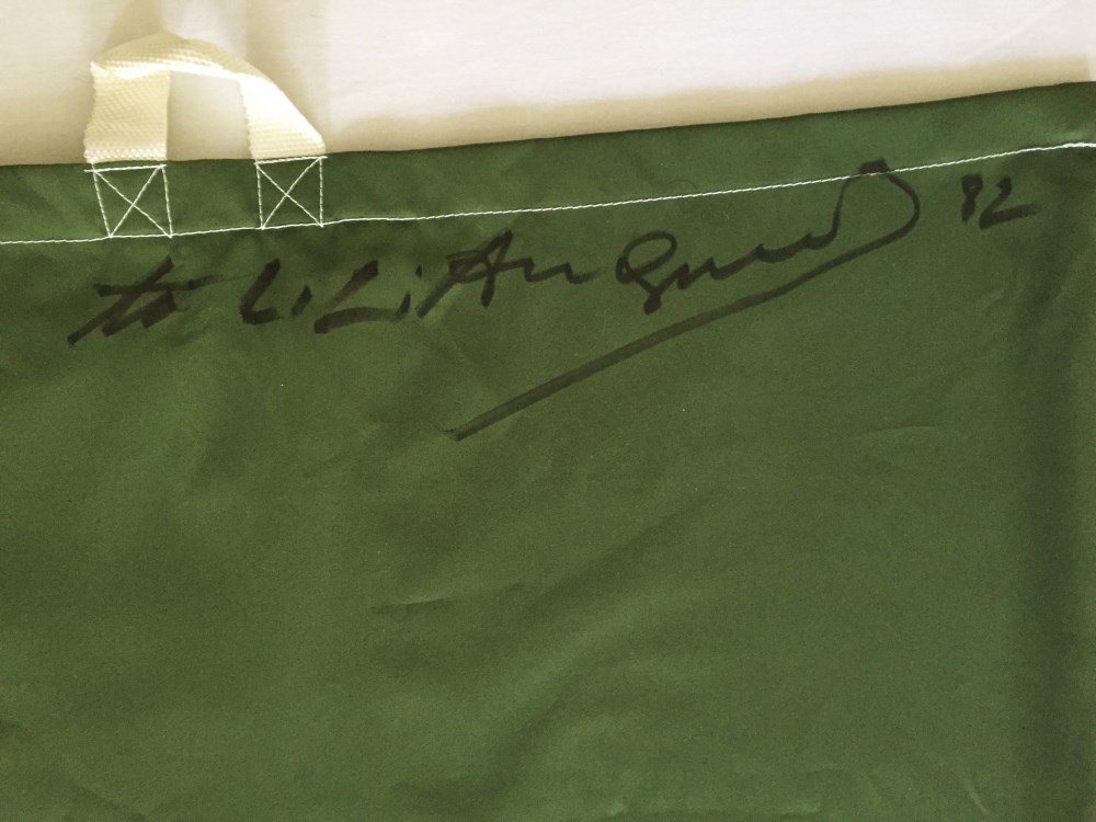 Lot #1501: ANDY WARHOL - $ - Dollar Sign - Black marker drawing on green rip-stop nylon laundry bag