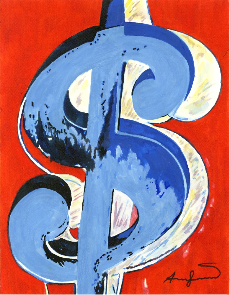 Lot #751: ANDY WARHOL - $ [dollar sign] - Acrylic, ink, & watercolor on paper