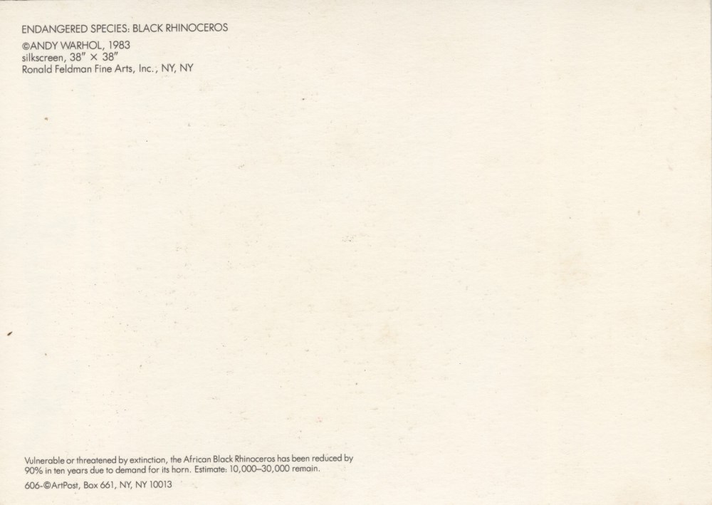 Lot #1791: ANDY WARHOL - Black Rhinoceros - Color offset lithograph