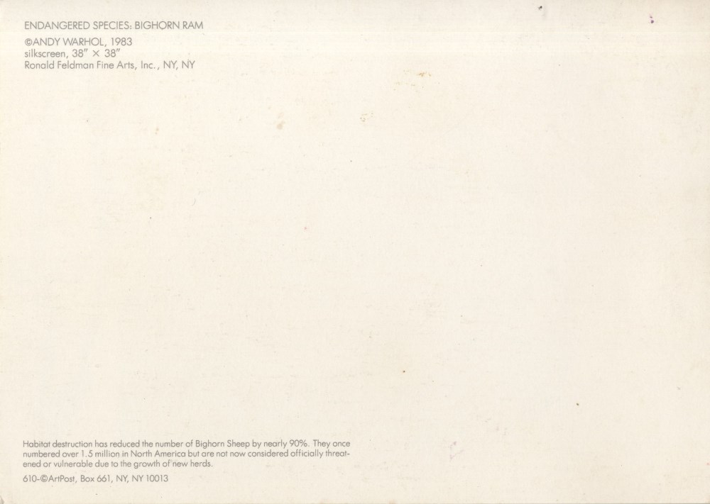 Lot #1781: ANDY WARHOL - Bighorn Ram - Color offset lithograph