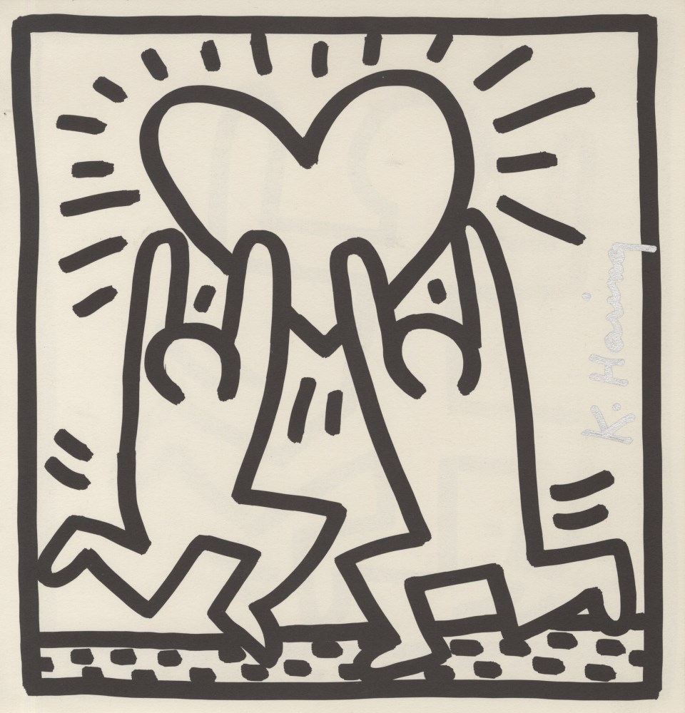 Lot #2202: KEITH HARING - Two Men with Heart - Original vintage lithograph
