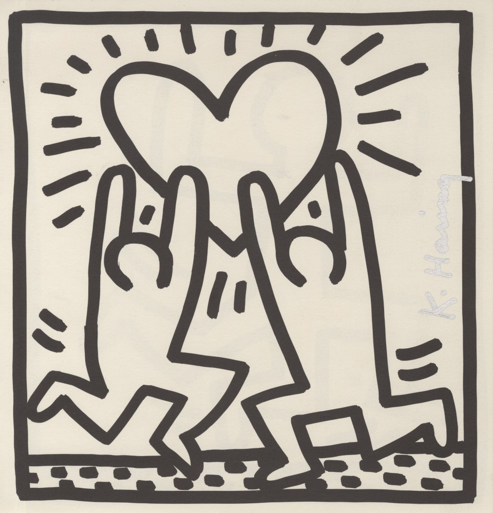Lot #670: KEITH HARING - Two Men with Heart - Original vintage lithograph