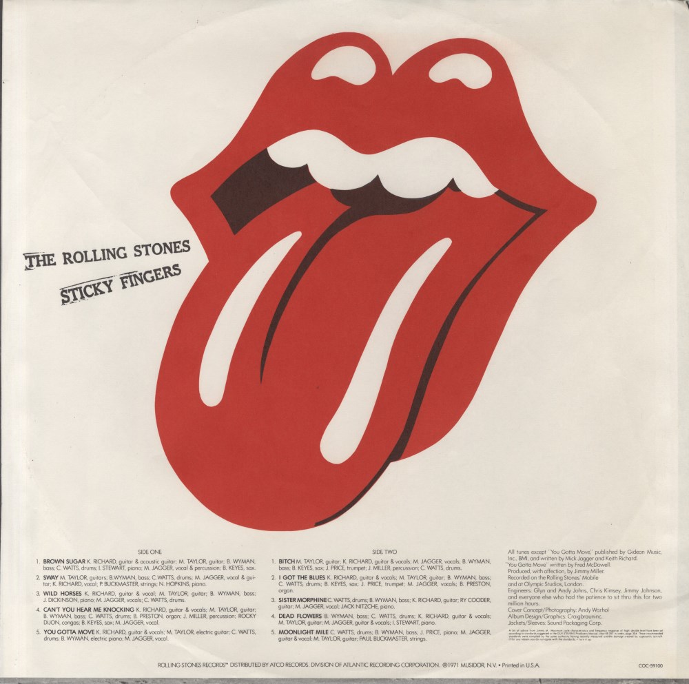 Lot #2109: ANDY WARHOL - Sticky Fingers/Rolling Stones - Color offset lithograph