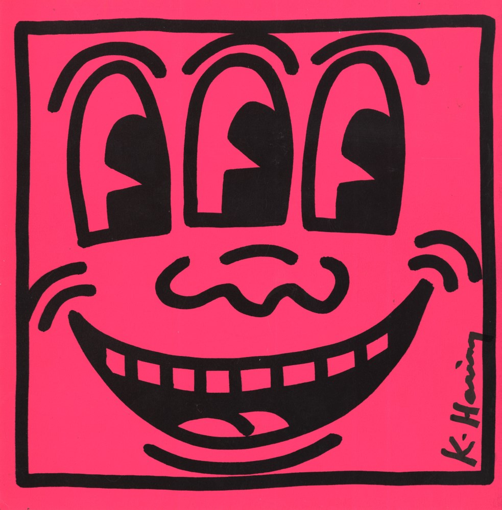 Lot #1426: KEITH HARING - Three-Eyed Smiley Face - Color offset lithograph