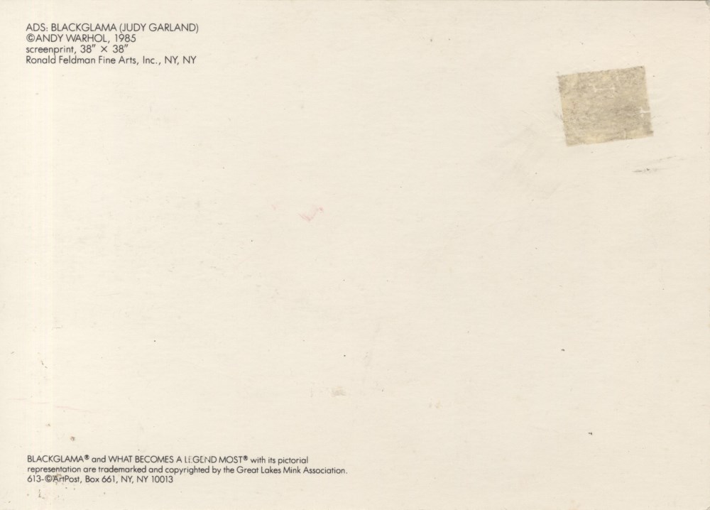 Lot #1794: ANDY WARHOL - Blackglama (Judy Garland) - Color offset lithograph