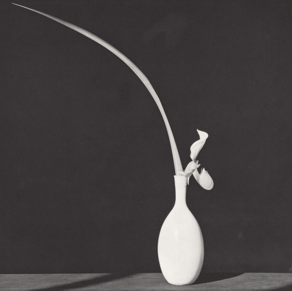 Lot #448: ROBERT MAPPLETHORPE - Orchid and Leaf in White Vase - Original vintage photogravure