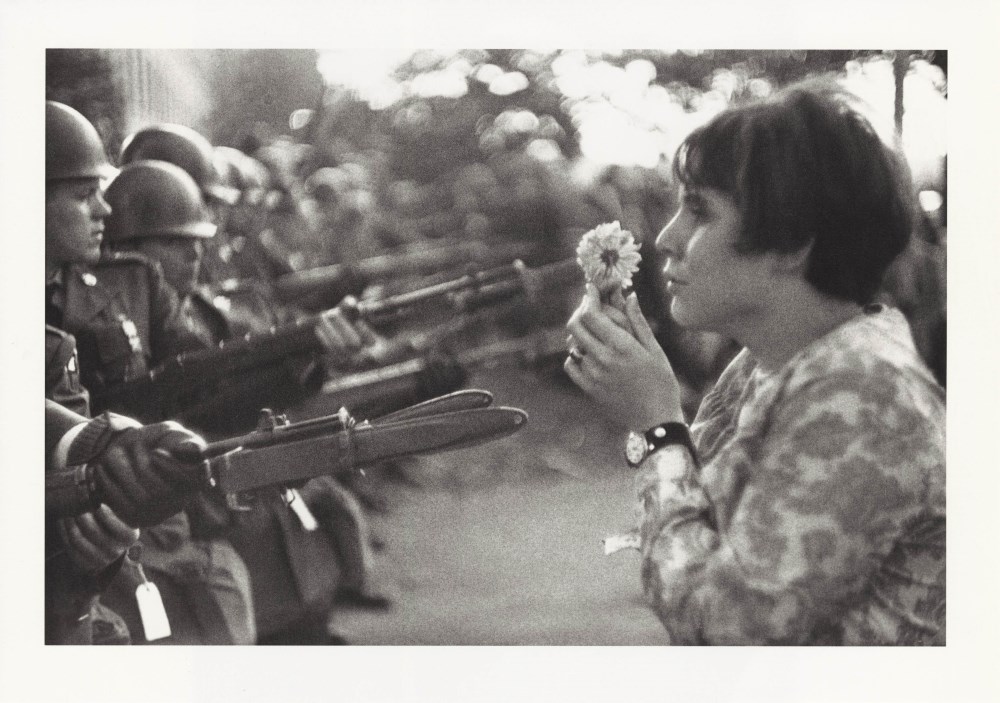 Lot #788: MARC RIBOUD - Anti-Vietnam War Protestor with Flower, Pentagon Demonstraton, Washington, D.C - Original photogravure