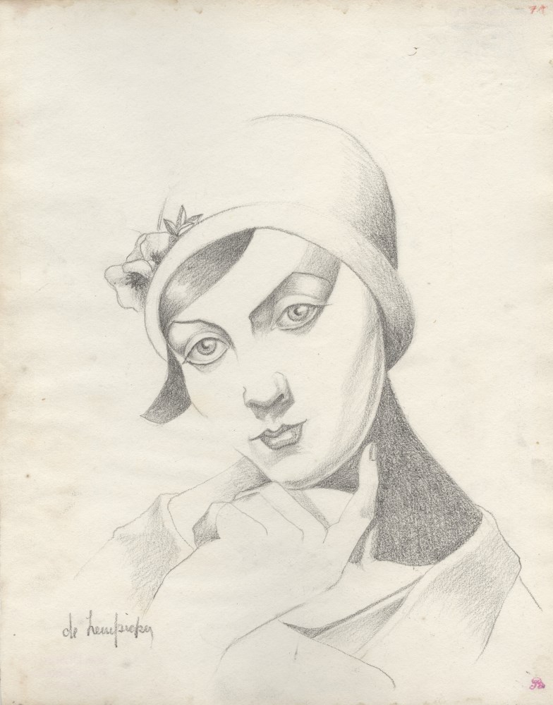 Lot #1596: TAMARA DE LEMPICKA - Portrait de Rose Clerc au chapeau cloche - Pencil drawing on paper