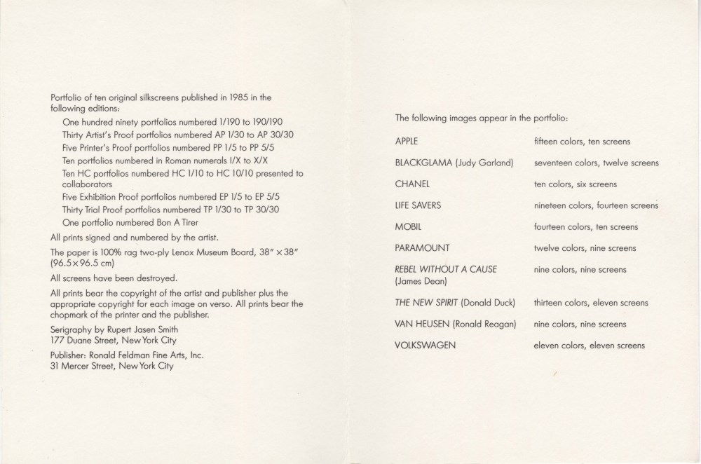 Lot #761: ANDY WARHOL - Ads Suite - Color offset lithographs
