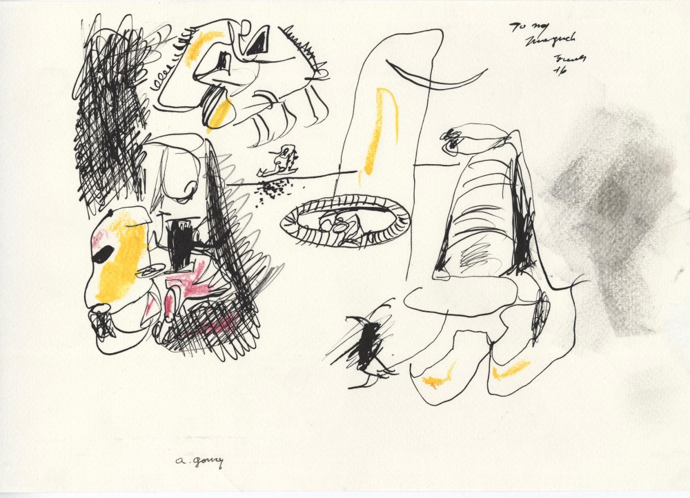 Lot #126: ARSHILE GORKY - Composition with Face - Crayon and ink on paper