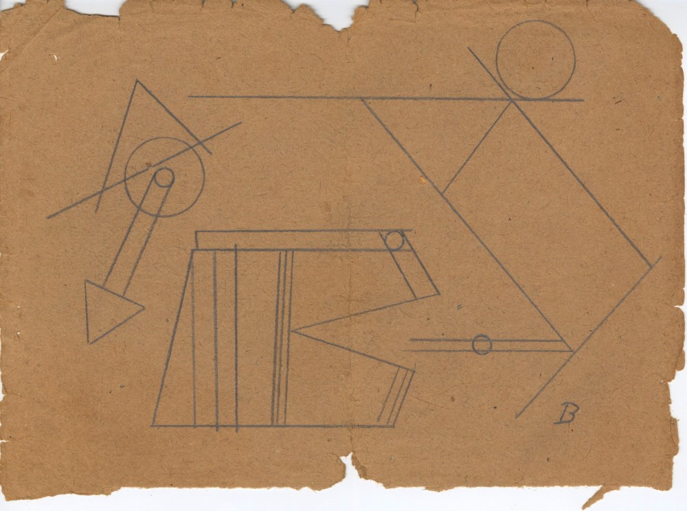 Lot #413: RUDOLF BAUER - Non-objective Solitary Confinement Prison Drawing [No.10] - Pencil drawing on paper