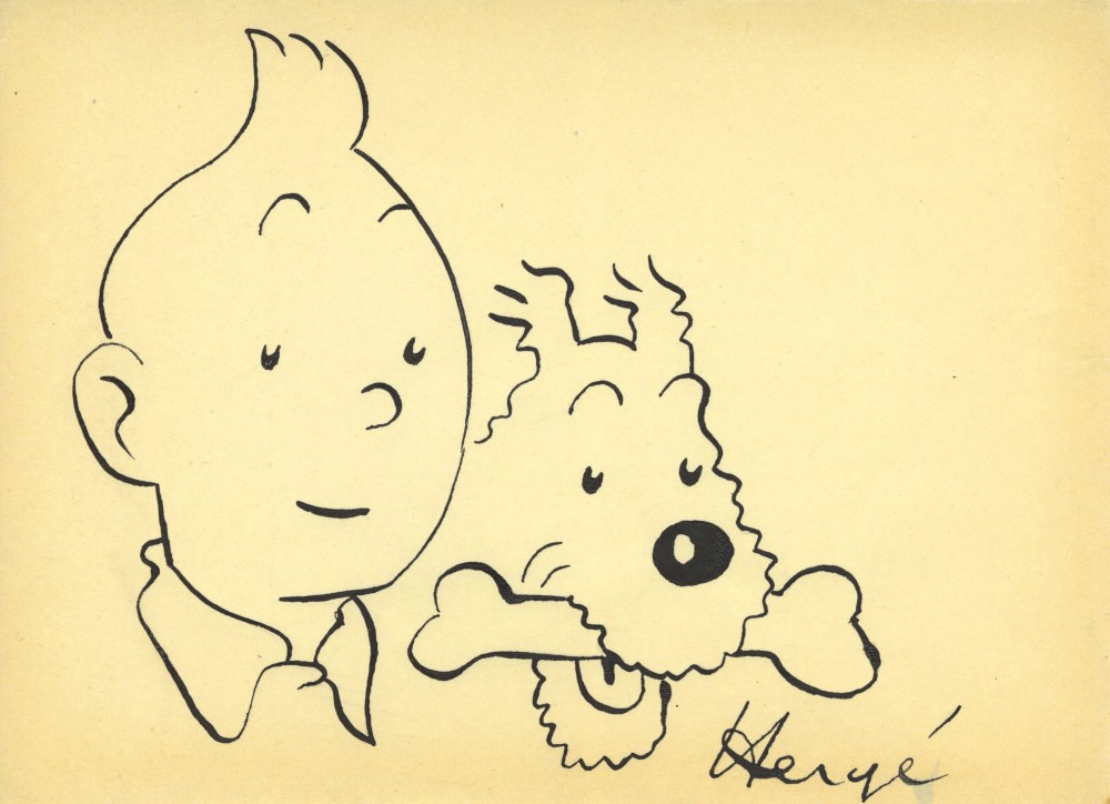 Lot #2181: HERGE [imputée] - Tintin & Snowy - Ink drawing on paper