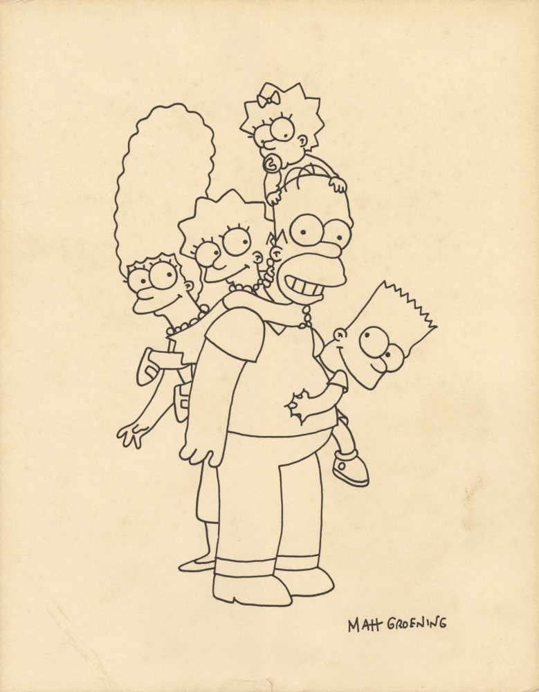 Lot #2670: MATT GROENING [imputée] - The Simpson Family - Original marker drawing on paper