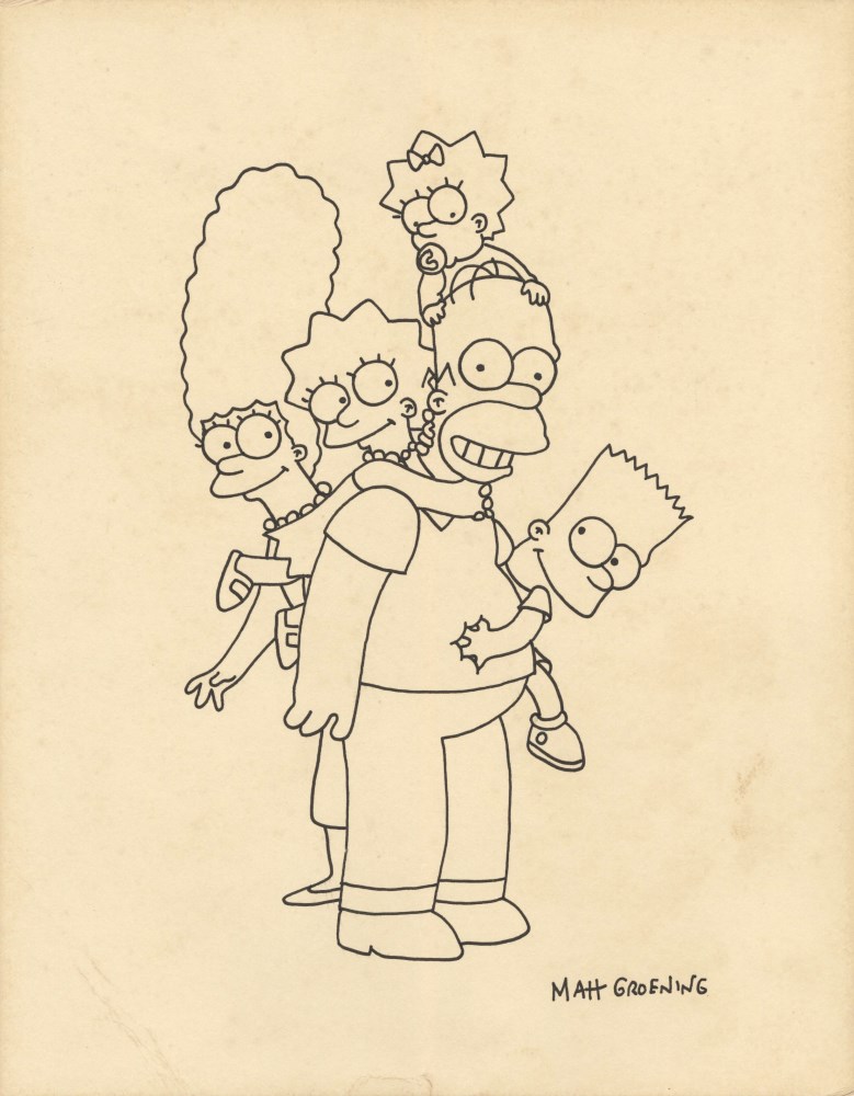 Lot #3113: MATT GROENING [impute] - The Simpson Family - Original marker drawing on paper