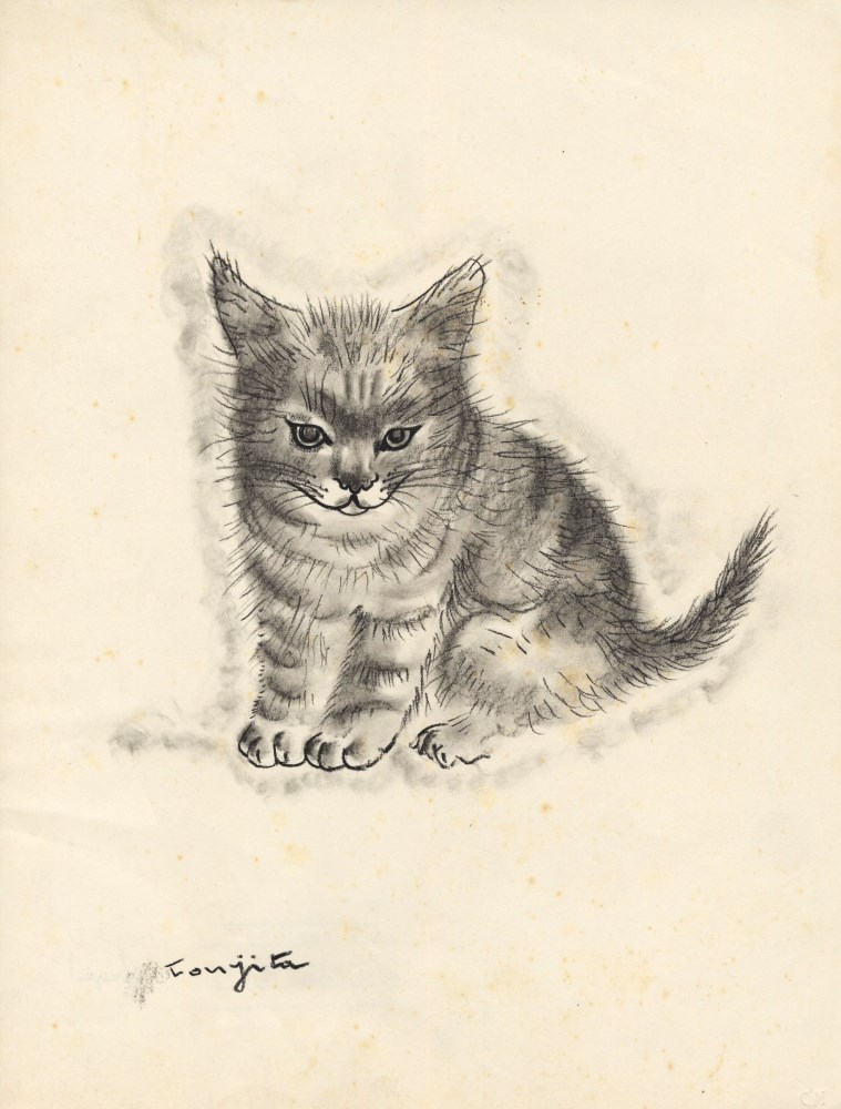 Lot #1868: LEONARD TSUGUHARU FOUJITA [d'aprs] - Chaton assis - Pencil drawing on paper