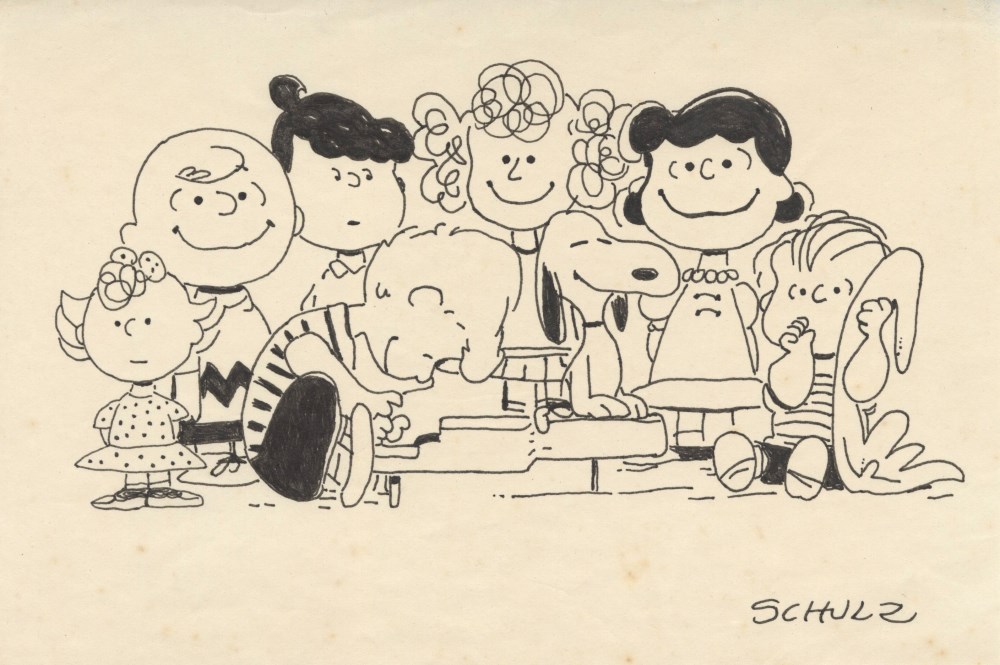 Lot #2161: CHARLES SCHULZ [imputée] - The Peanuts Gang - Ink drawing on paper