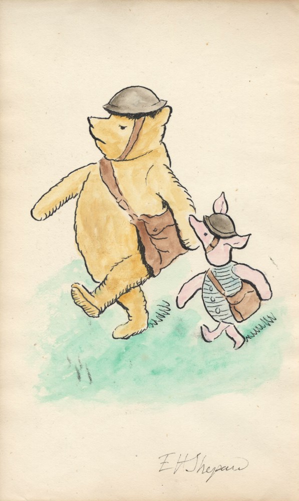 Lot #1494: E(RNEST) H(OWARD) SHEPARD - Winnie the Pooh and Piglet - Watercolor and ink drawing on paper