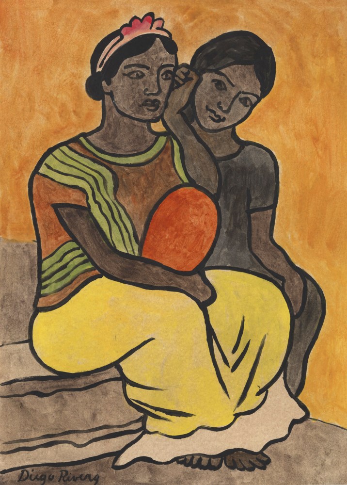 Lot #1667: DIEGO RIVERA [imputée] - Dos Mujeres, Descansando - Watercolor on paper