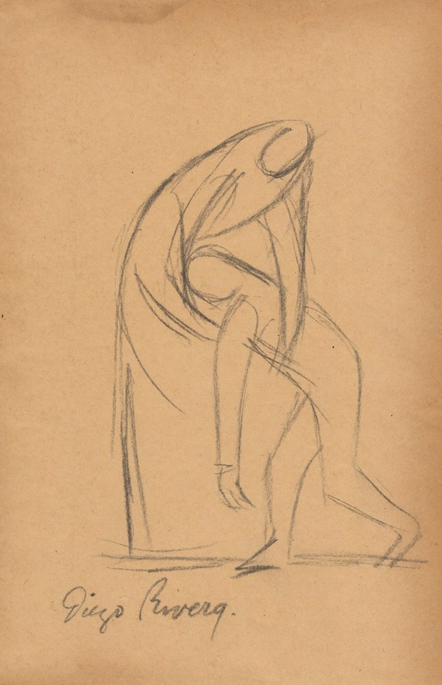 Lot #930: DIEGO RIVERA - Dos figuras - Pencil drawing on paper