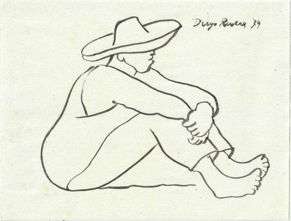 Lot #1439: DIEGO RIVERA - Trabajador Descansando - Pen and ink drawing on paper