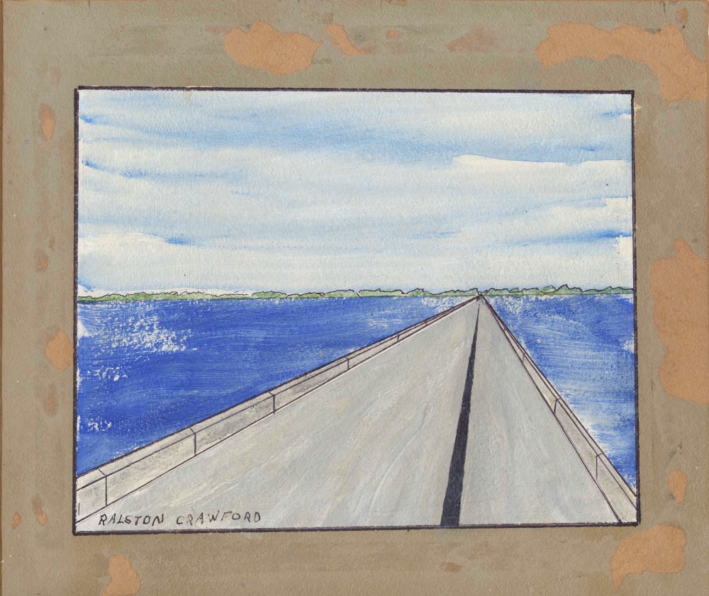 Lot #607: RALSTON CRAWFORD - St. Petersburg to Tampa - Watercolor, ink, and pencil on paper