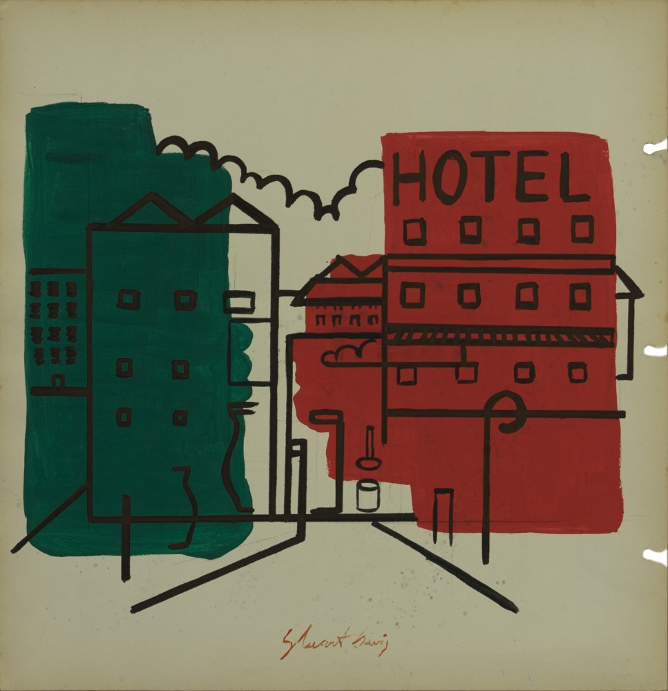 Lot #1043: STUART DAVIS - Hotel - Gouache and pencil on paper