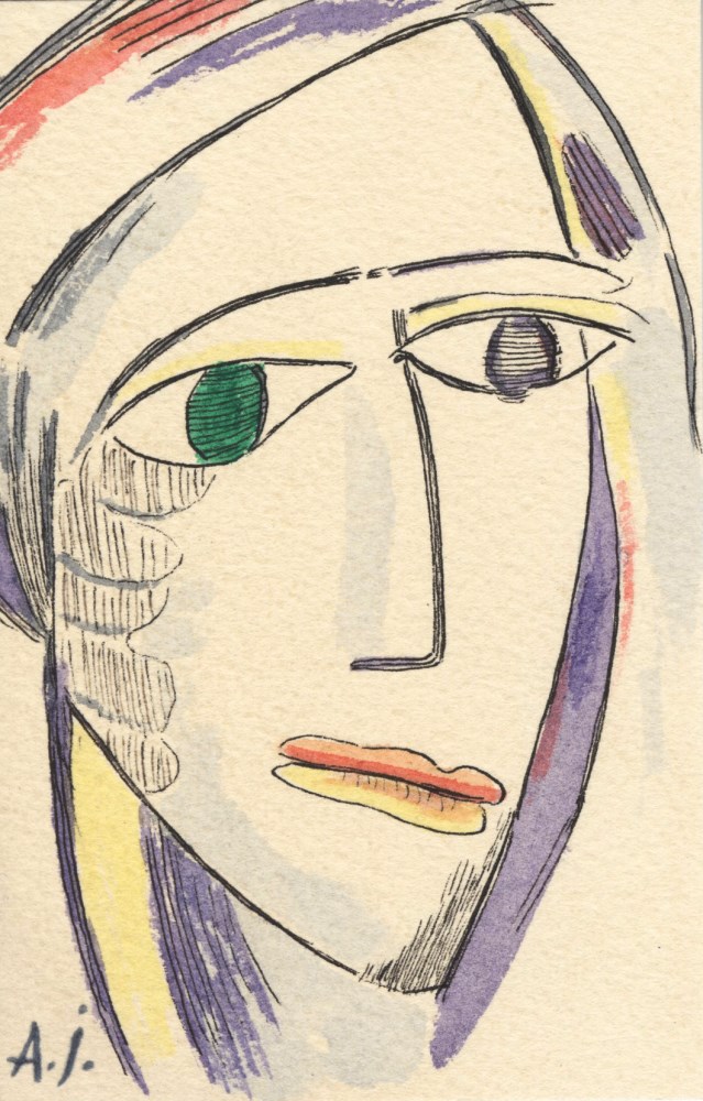 Lot #12: ALEXEJ VON JAWLENSKY [impute] - Abstrakter Kopf - Watercolor and pen and ink on paper