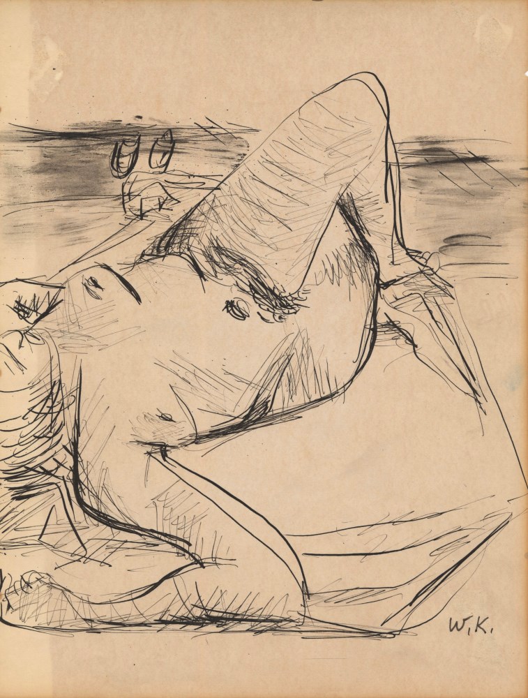 Lot #970: WILLEM DE KOONING - Female Nude - Pen and ink and wash drawing on paper