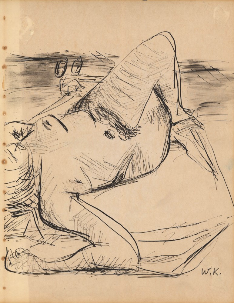 Lot #970: WILLEM DE KOONING - Female Nude - Pen and ink and wash drawing on paper