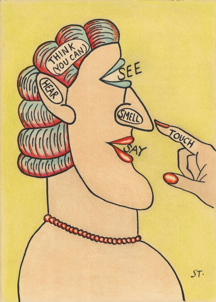 Lot #2673: SAUL STEINBERG - Think (You Can) - Watercolor and ink drawing on paper