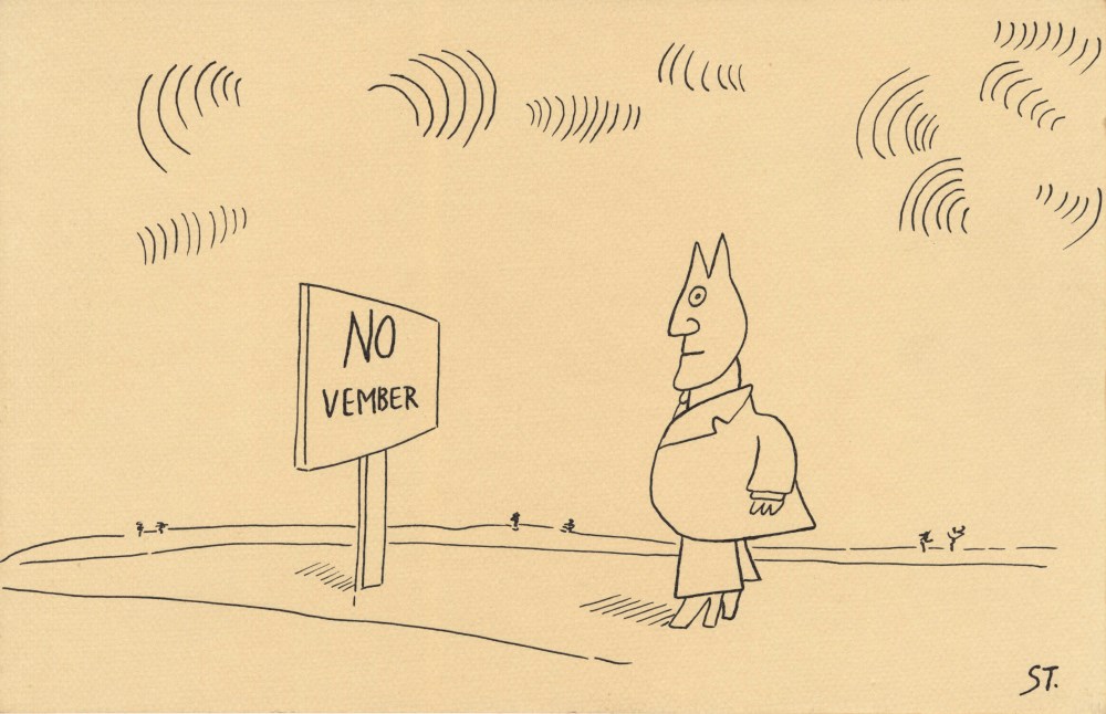 Lot #2600: SAUL STEINBERG - No Vember - Ink drawing on paper