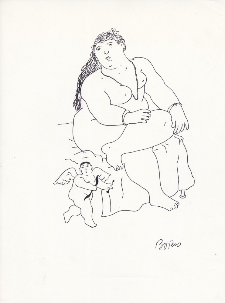 Lot #1650: FERNANDO BOTERO - Cupido - Pen and ink drawing on paper