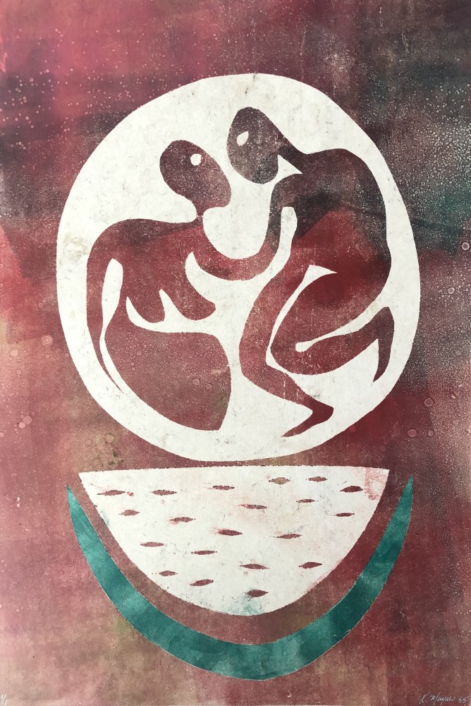 Lot #1488: KARIMA MUYAES - Watermelon Dance - Color monoprnt