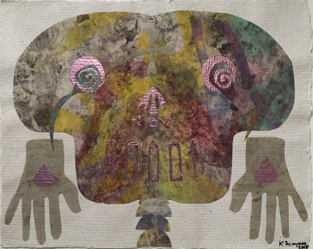 Lot #1171: KARIMA MUYAES - My Earrings - Collage with acrylic on Mexican amate bark paper