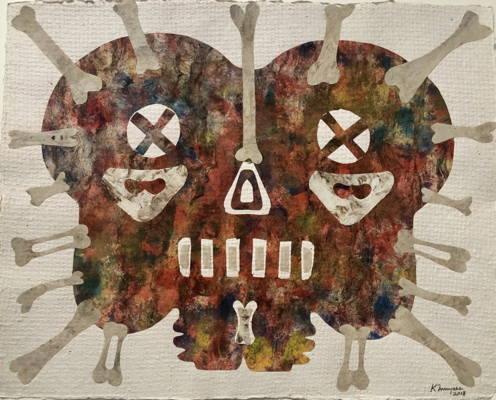 Lot #378: KARIMA MUYAES - Mystic - Collage wth acrylic on Mexican amate bark paper