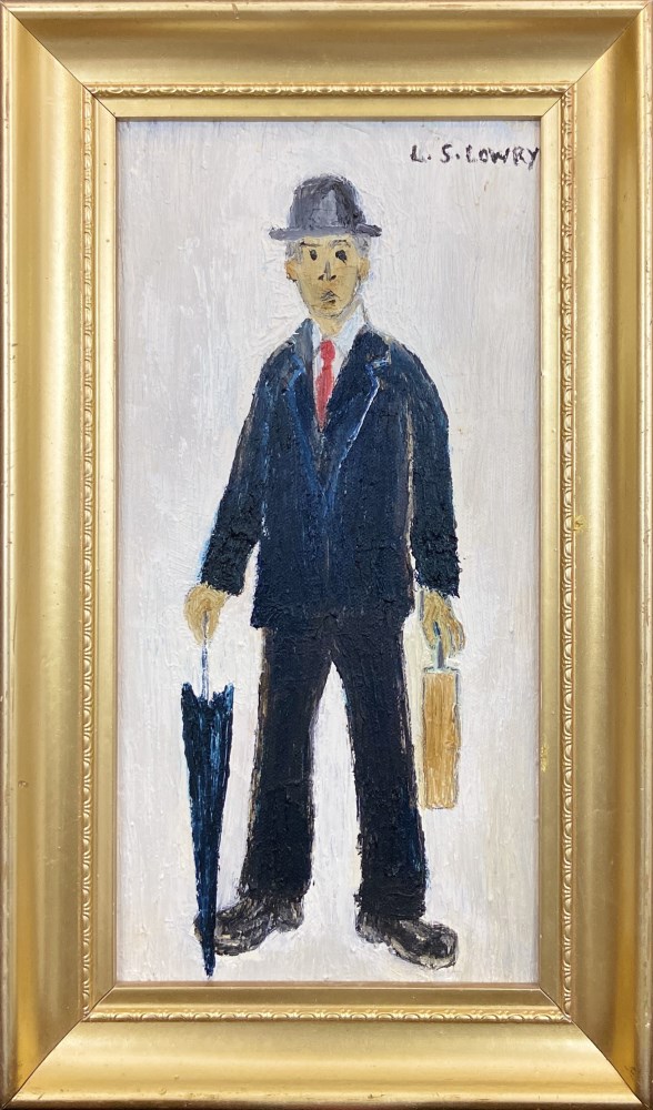 Lot #24: L. S. LOWRY [d'aprs] - Annoyed Man - Oil and pencil on canvas