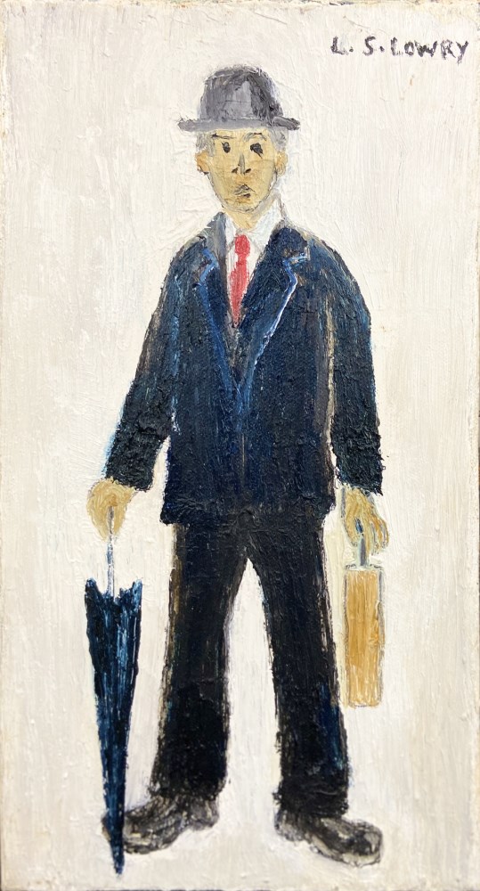 Lot #24: L. S. LOWRY [d'aprs] - Annoyed Man - Oil and pencil on canvas