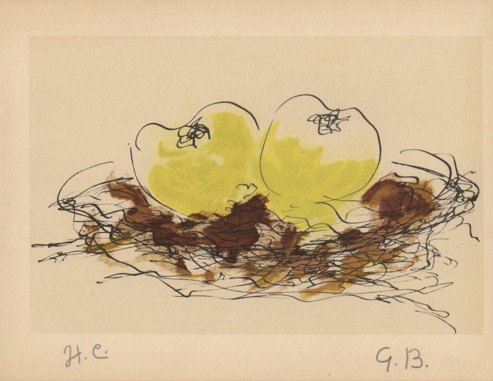 Lot #526: GEORGES BRAQUE - Pommes - Original hand-colored gouache pochoir on collotype