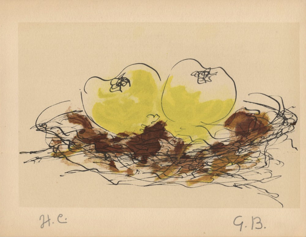 Lot #479: GEORGES BRAQUE - Pommes - Original hand-colored gouache pochoir on collotype
